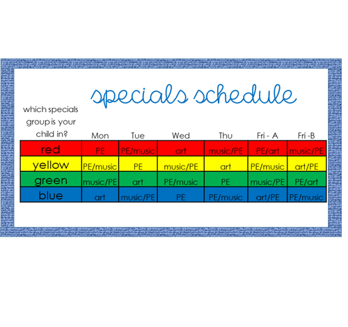 k-2 specials schedule 